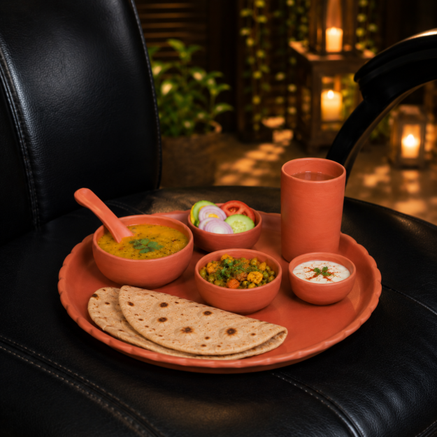 Floral Terracotta Thali Set – 9 Pieces by MS